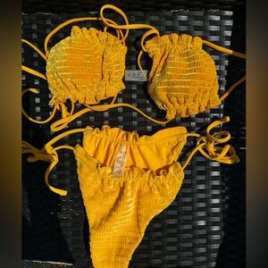 Yellow Textured Bikini Set